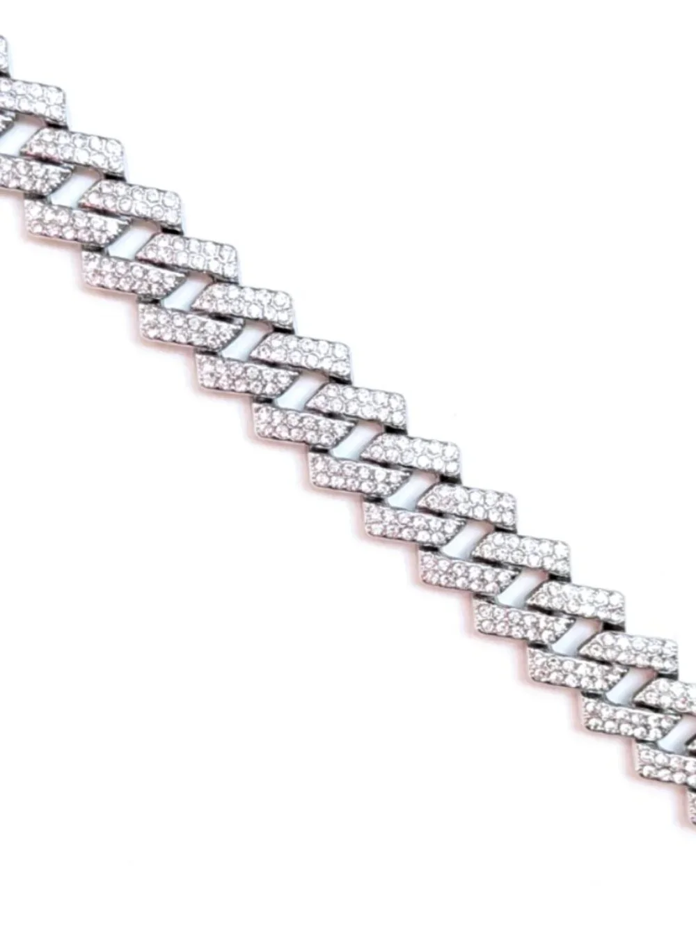Silver Iced-Out Tilted Cuban Gem Link Chain Necklace (24-inches) - Picture 2 of 6